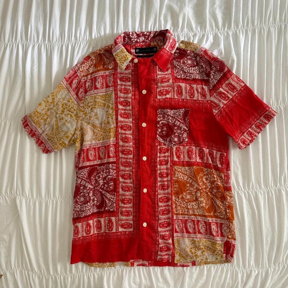 All Saints S Paisley Red Marquee Relaxed Fit Camp Shirt